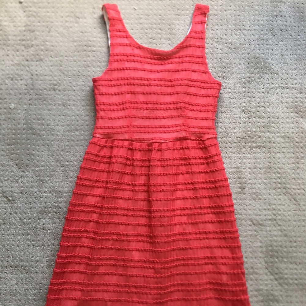 Mid Length Coral Ruffled Dress